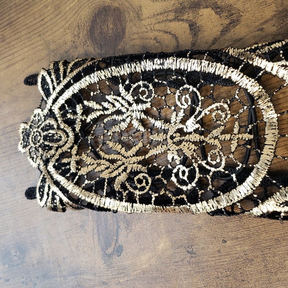 Black Gold Lace Jewel Net Mesh Arm Cuff Jewelry - Picture 7 of 9